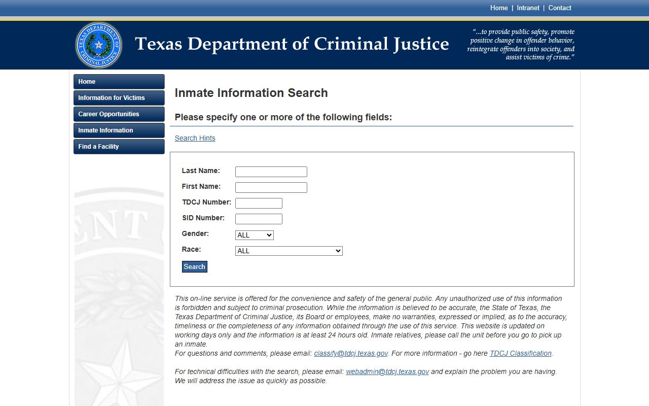 Dawson County inmate records TDCJ inmate search for sentenced prisoners